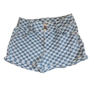 No Boundaries Checkered Jean Shorts Size 15 Blue